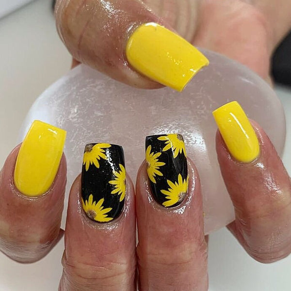 Cuticle Sunflower Nail Decal | Yellow + Sparkle Gold Center