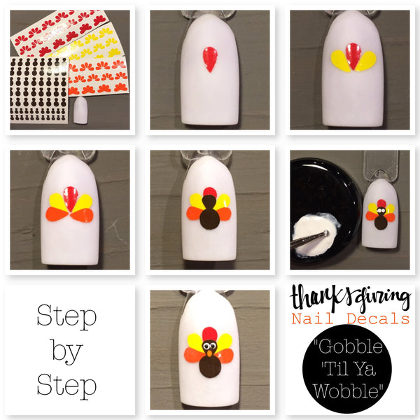 Gobble 'Til Ya Wobble Nail Decals | Red, Orange & Yellow