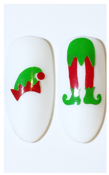 Elf Hat & Legs Nail Decal | Bright Green & Red