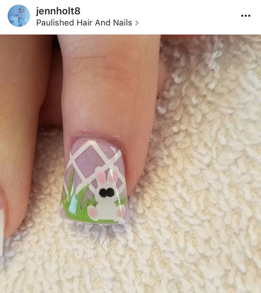 Hippity Hop Easter Nail Decal | White + (Choose Grass Color)