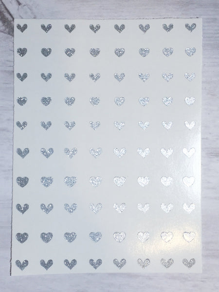 All Hearts Small Nail Decal | Sparkle Silver