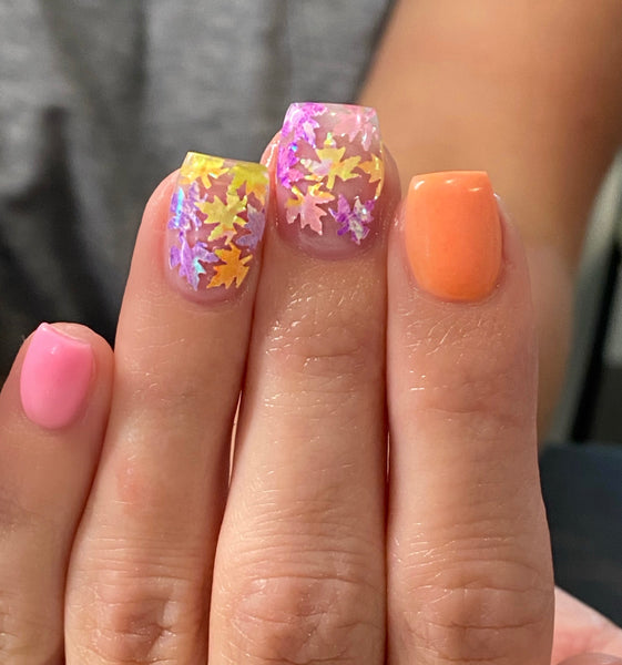 Maple Leaf Nail Glitter | Purple/Orange/Yellow Tones