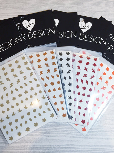 Bundle Deal | Fall Leaves 1 Nail Decals | Light Brown, Nut Brown, Brown, Dark Red, Orange