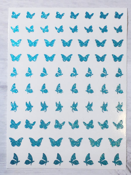 Butterfly Nail Decals | Sparkle Mint Blue