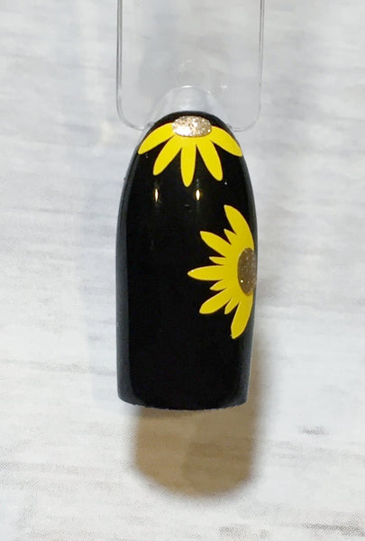 Cuticle Sunflower Nail Decal | Yellow + Sparkle Gold Center