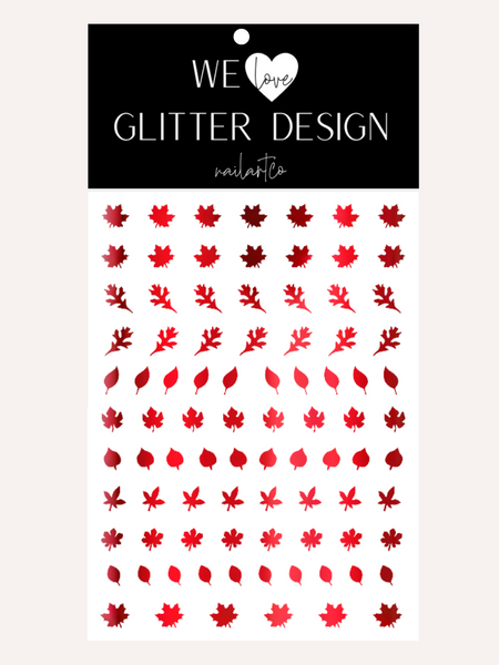 Leaves (Design 1) Nail Decal | Chrome // Red