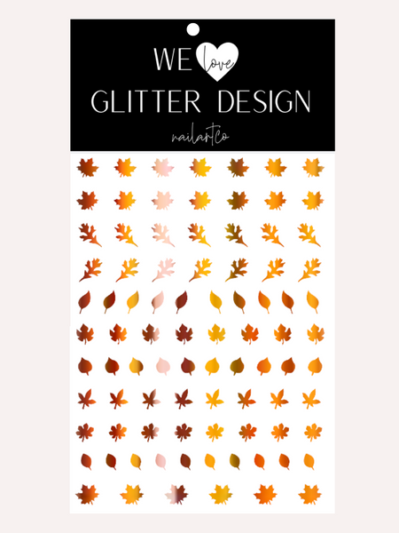Leaves (Design 1) Nail Decal | Holographic Rainbow // Pumpkin Orange