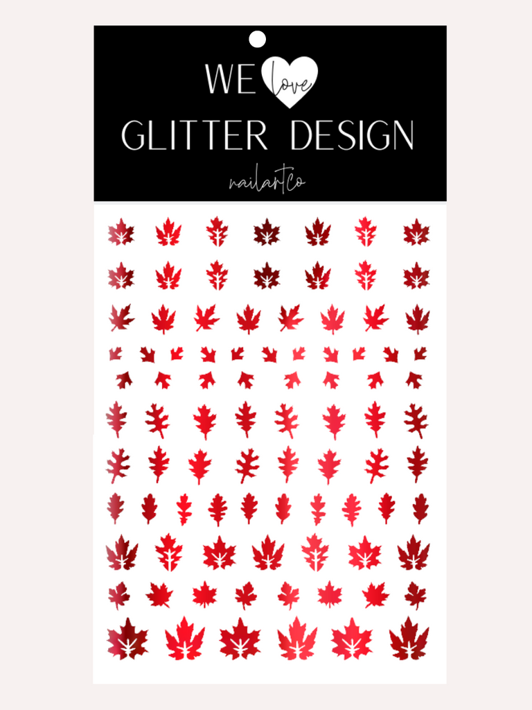 Leaves (Design 2) Nail Decal | Chrome // Red