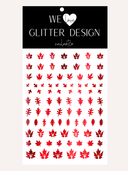 Leaves (Design 2) Nail Decal | Chrome // Red