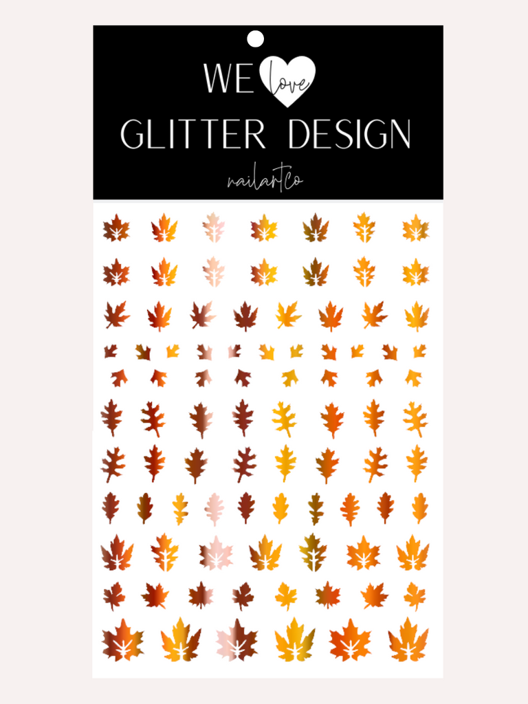 Leaves (Design 2) Nail Decal | Holographic Rainbow // Pumpkin Orange