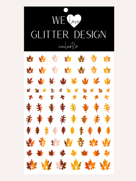 Leaves (Design 2) Nail Decal | Holographic Rainbow // Pumpkin Orange