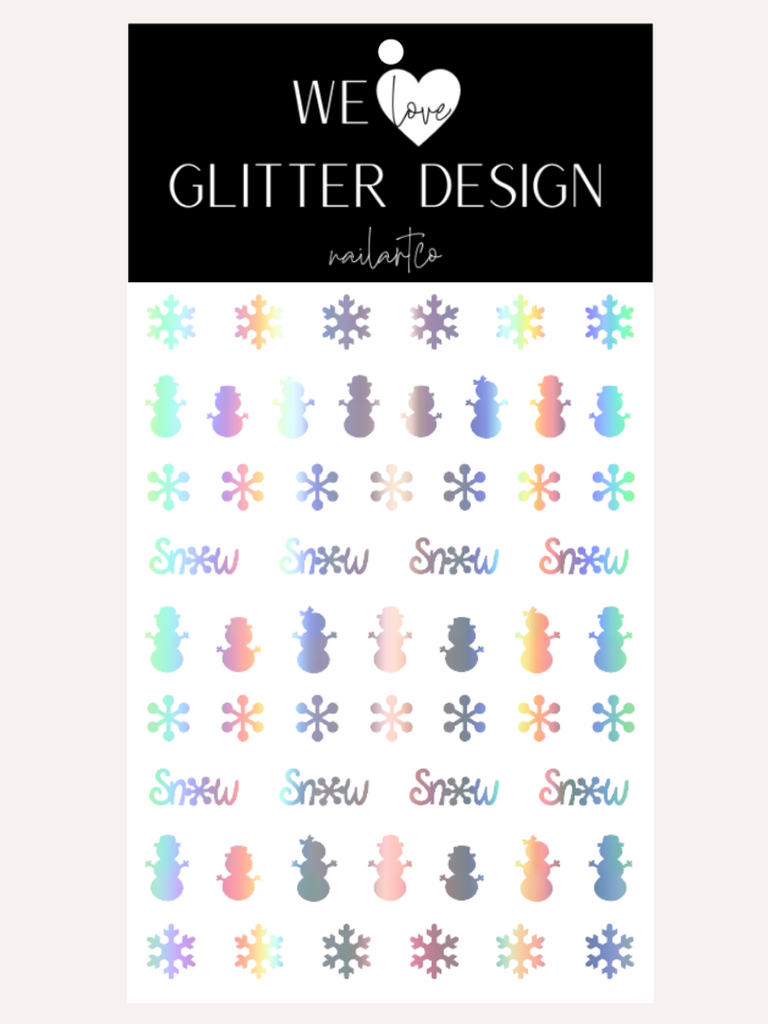 Winter Snowman Nail Decal | Holographic Rainbow // Silver