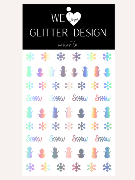 Winter Snowman Nail Decal | Holographic Rainbow // Silver