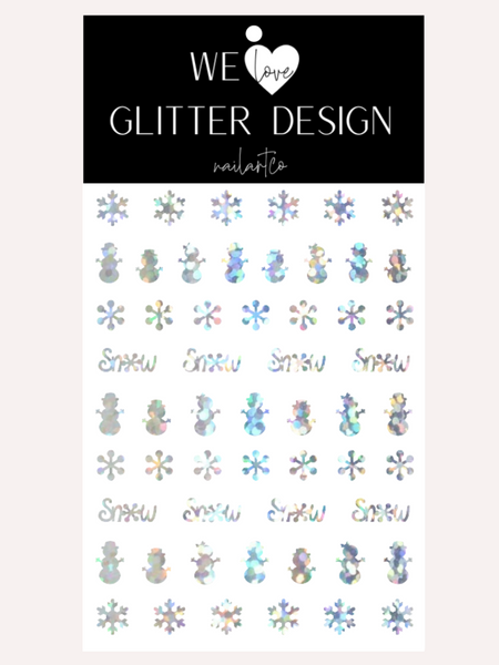 Winter Snowman Nail Decal | Holo Sparkle // Silver