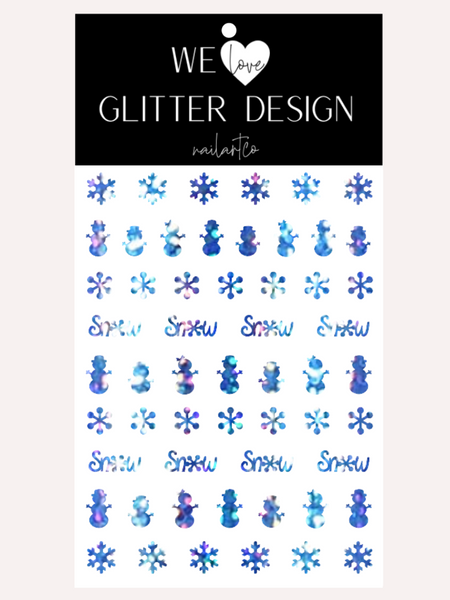 Winter Snowman Nail Decal | Holo Sparkle // Light Blue