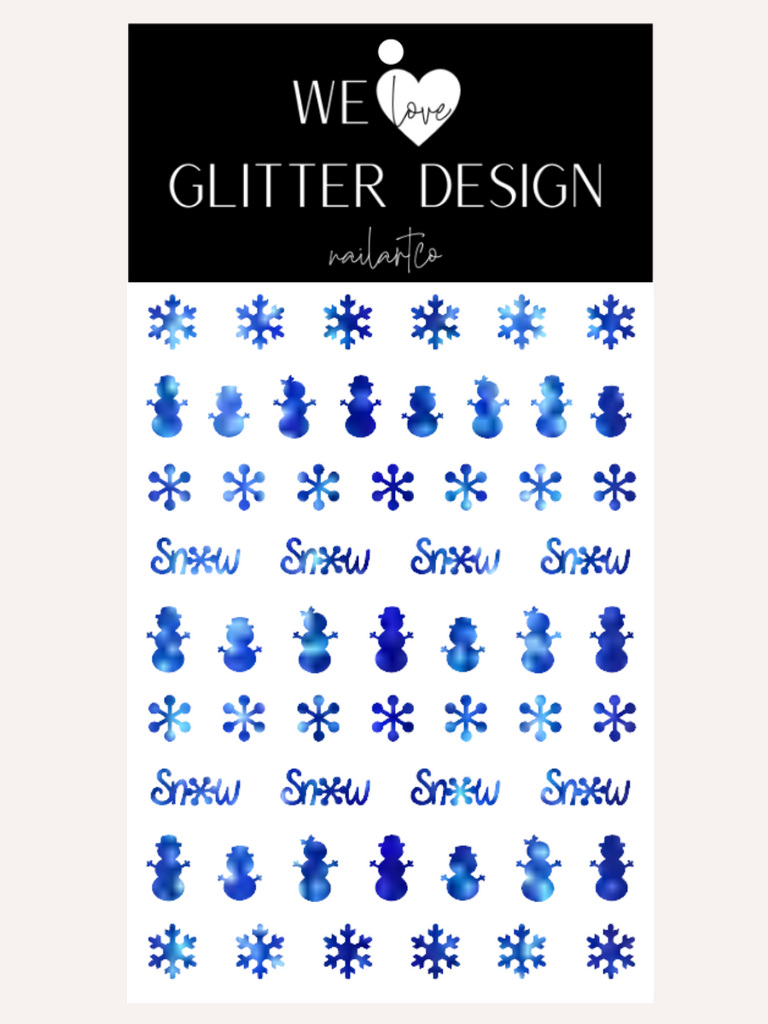 Winter Snowman Nail Decal | Holo Sparkle // Blue