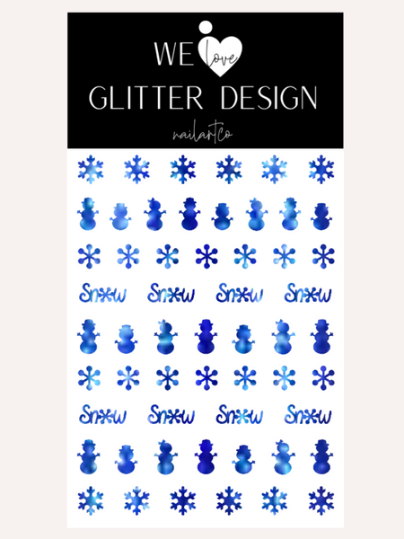 Winter Snowman Nail Decal | Holo Sparkle // Blue