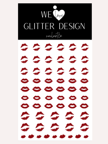 Kissy Lips Nail Decal | Dark Red (*Decal Comes Un-Weeded)