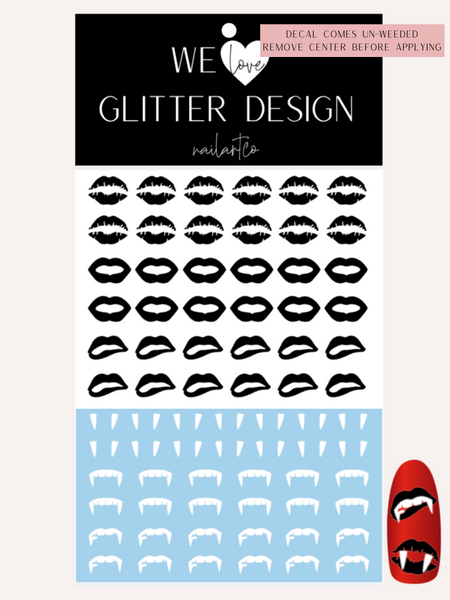 Vampire Lips & Teeth Nail Decal | Black