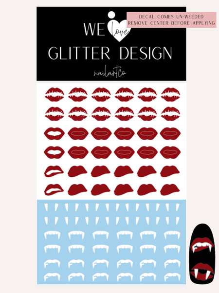 Vampire Lips & Teeth Nail Decal | Dark Red