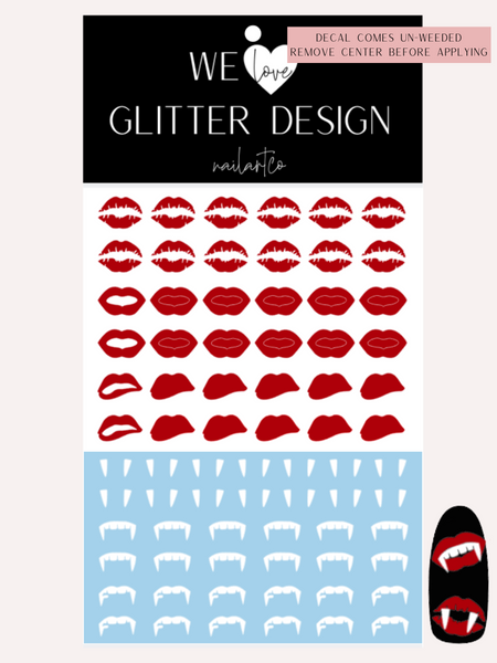 Vampire Lips & Teeth Nail Decal | Red
