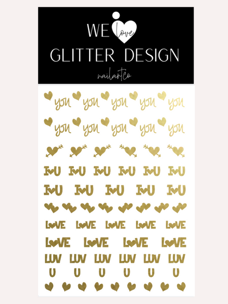 Love You Nail Decal | Gold Shimmer
