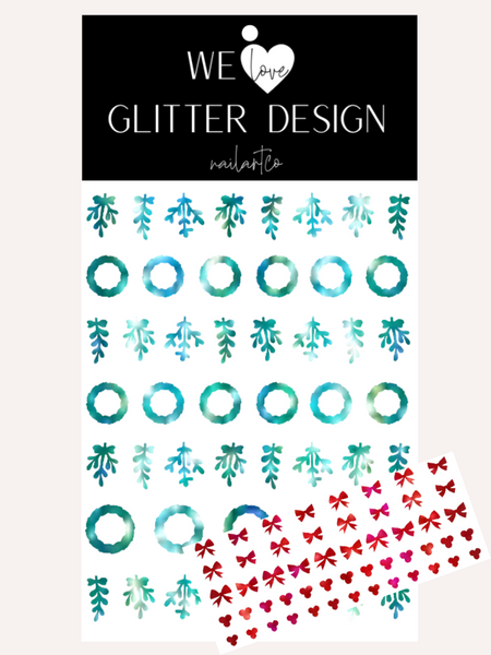 Mistletoe & Wreath Nail Decal | Holo Sparkle // Green