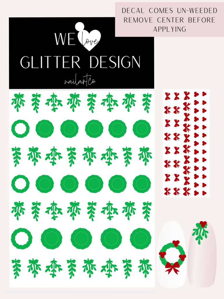 Mistletoe & Wreath Nail Decal | Bright Green