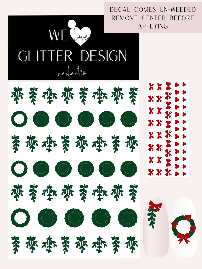 Mistletoe & Wreath Nail Decal | Dark Green