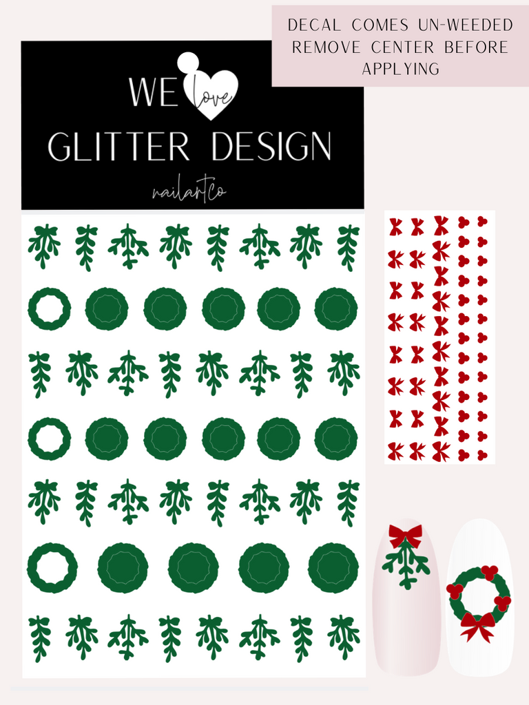 Mistletoe & Wreath Nail Decal | Green