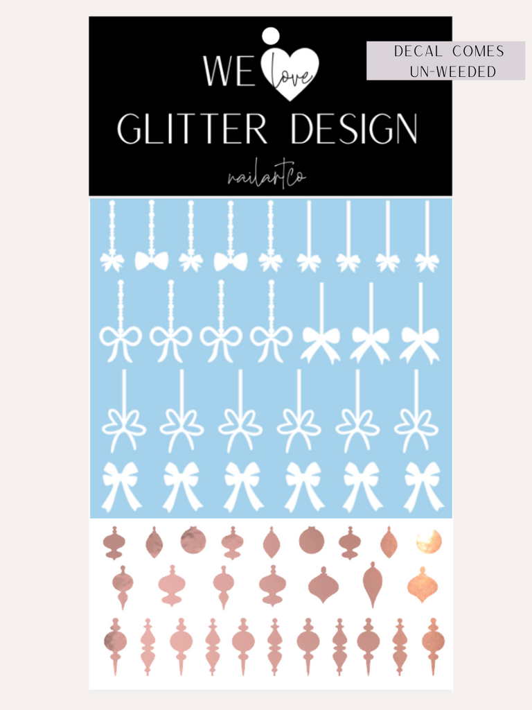 Elegant Ornament Nail Decal | Rose Gold Chrome (White Bow & String)