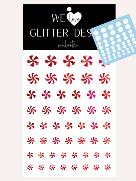 Peppermint Swirl Nail Decal | Holo Sparkle // Red