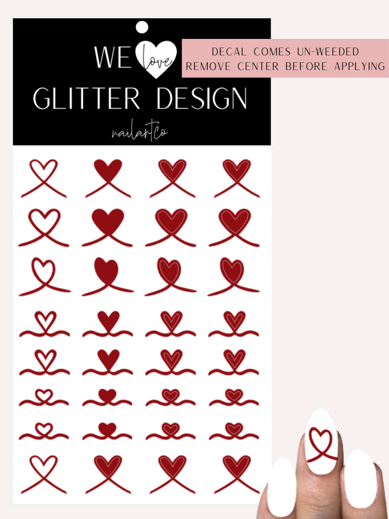 Ribbon Heart Nail Decal | Dark Red (*Comes Un-Weeded)