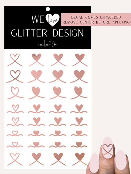 Ribbon Heart Nail Decal | Rose Gold Chome (*Comes Un-Weeded)