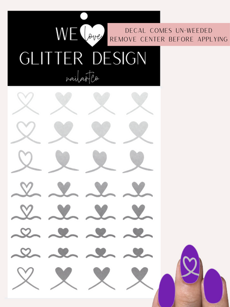 Ribbon Heart Nail Decal | Silver Shimmer (*Comes Un-Weeded)