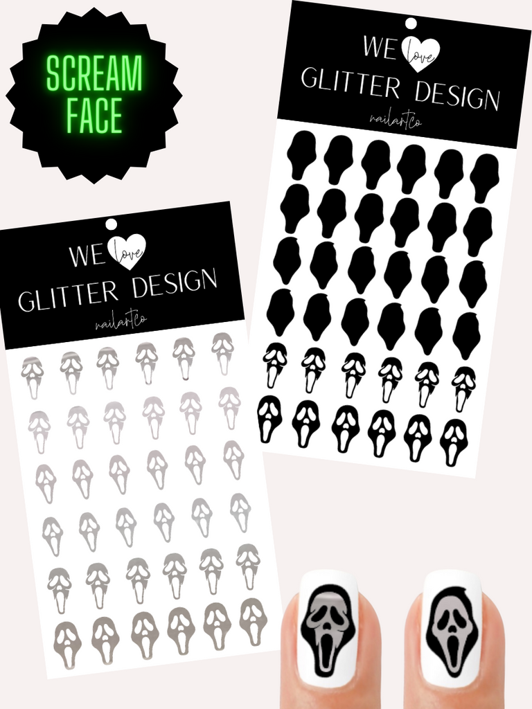 Scream Face Nail Decal (un-weeded) | Chrome // Silver & Black