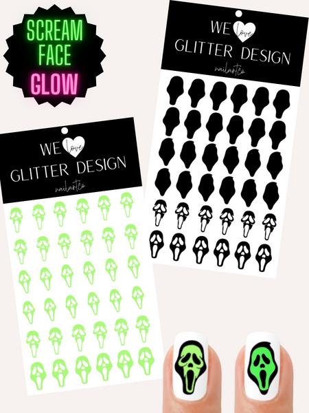 Scream Face Nail Decal (un-weeded) | Glow In The Dark / Lime & Black