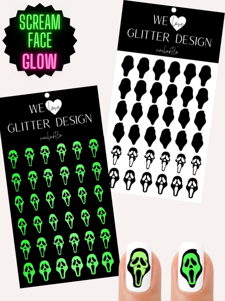 Scream Face Nail Decal (un-weeded) | Glow In The Dark / Lime & Black