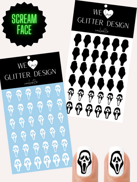 Scream Face Nail Decal (un-weeded) | White & Black