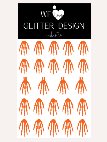 Skeleton Hand Nail Decal | Orange (CHOOSE LENGTH)