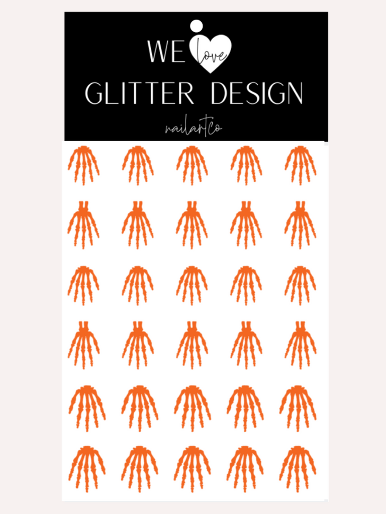 Skeleton Hand Nail Decal | Orange (CHOOSE LENGTH)