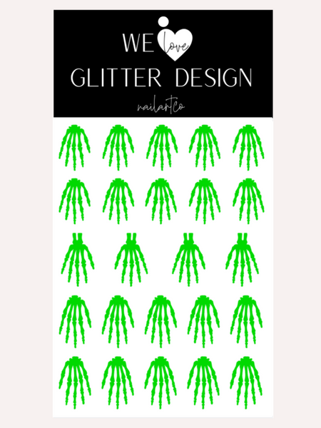Skeleton Hand Nail Decal | Neon Green (CHOOSE LENGTH)