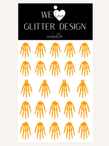 Skeleton Hand Nail Decal | Neon Light Orange (CHOOSE LENGTH)