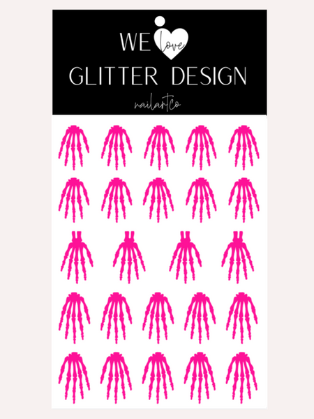 Skeleton Hand Nail Decal | Neon Pink (CHOOSE LENGTH)