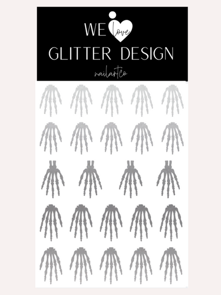 Skeleton Hand Nail Decal | Silver Shimmer (CHOOSE LENGTH)
