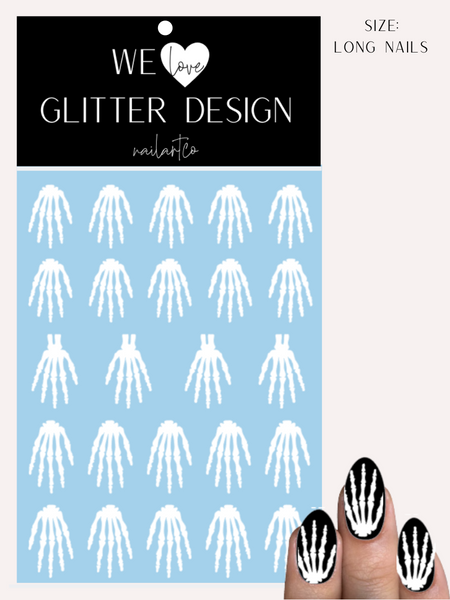 Skeleton Hand Nail Decal | White (CHOOSE LENGTH)