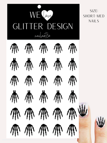 Skeleton Hand Nail Decal | Black (CHOOSE LENGTH)