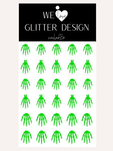 Skeleton Hand Nail Decal | Neon Green (CHOOSE LENGTH)