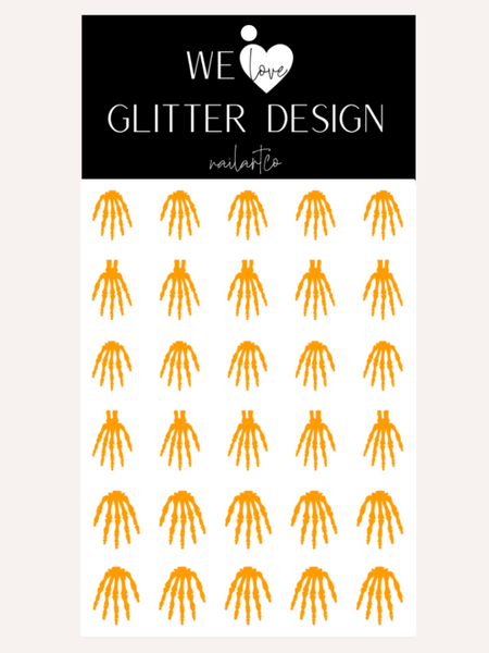 Skeleton Hand Nail Decal | Neon Light Orange (CHOOSE LENGTH)