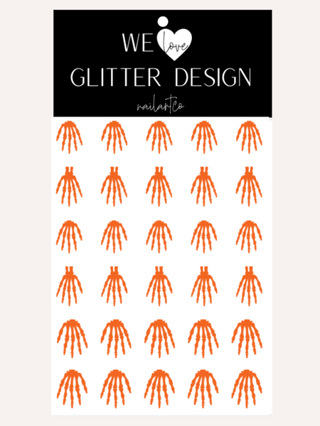 Skeleton Hand Nail Decal | Orange (CHOOSE LENGTH)